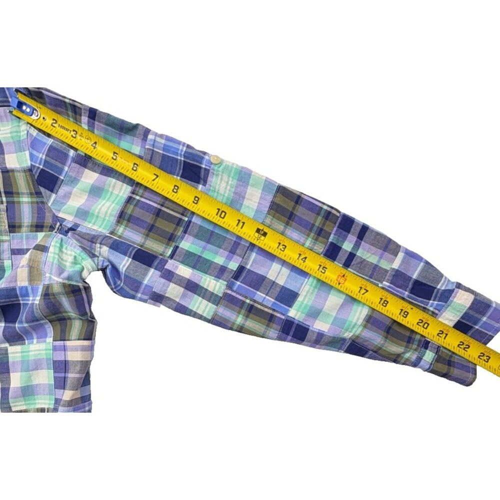 LL Bean Madras Patchwork Plaid Shirt Petite Roll Tab Sleeve Cottage MP - Picture 13 of 16